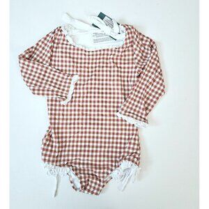 Well Dressed Wolf Wildling NWT 9-10 3/4 Sleeve OnePiece Tea Gingham Swim